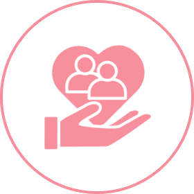 Hand holding heart with two figures inside.