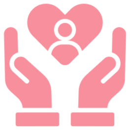 Hands holding heart with person icon.